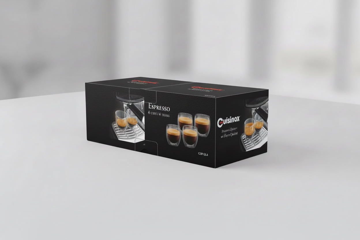 Cuisinox Espresso Cups, Double Walled Glass, Set of 4