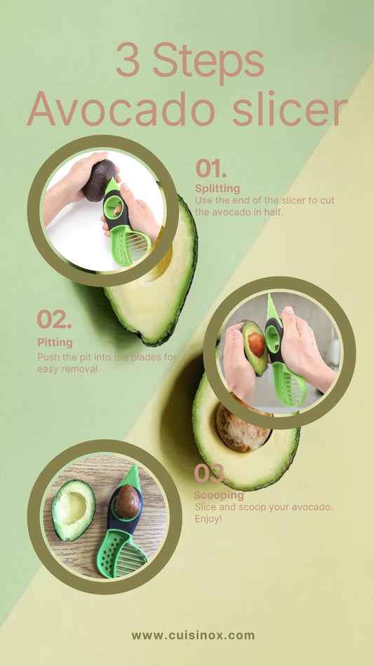 Cortadora de aguacate 3 en 1 Cuisinox, verde, cuchillo multifuncional 