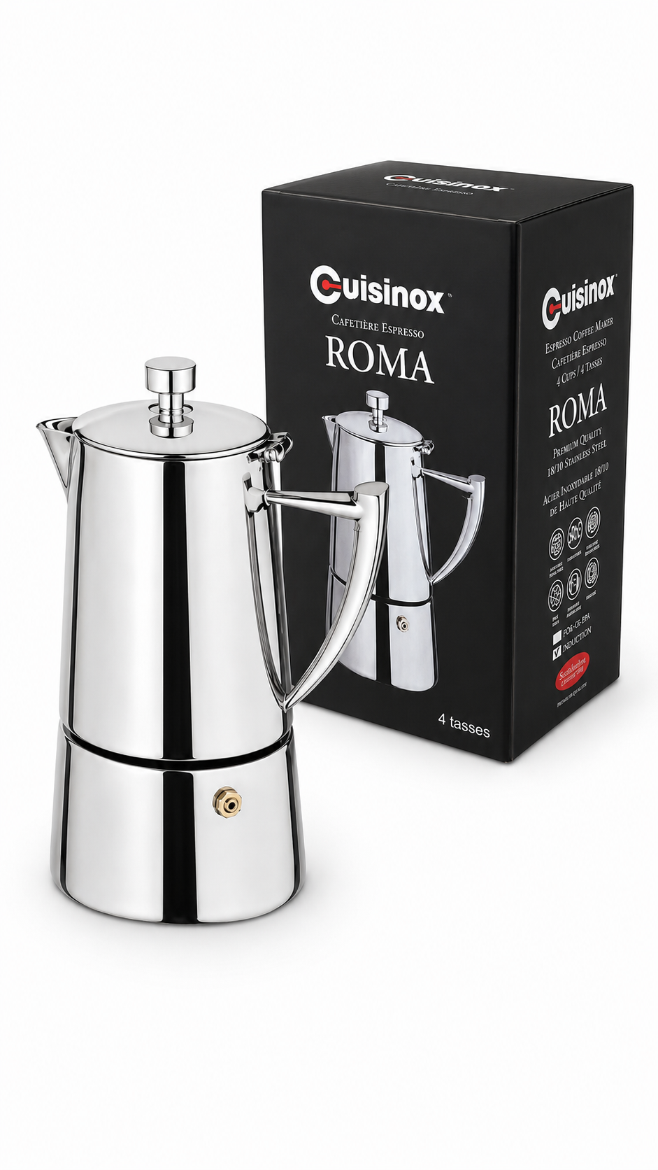 Cafetière espresso moka Roma en acier inoxydable miroir pour cuisinière à induction