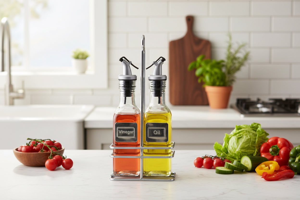 Cuisinox Oil & Vinegar Cruet Set with Caddy with English labels