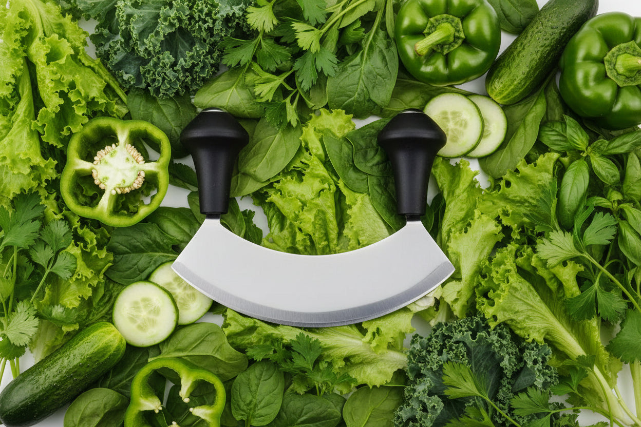 Cuchillo Mezzaluna de doble hoja Cuisinox, acero inoxidable