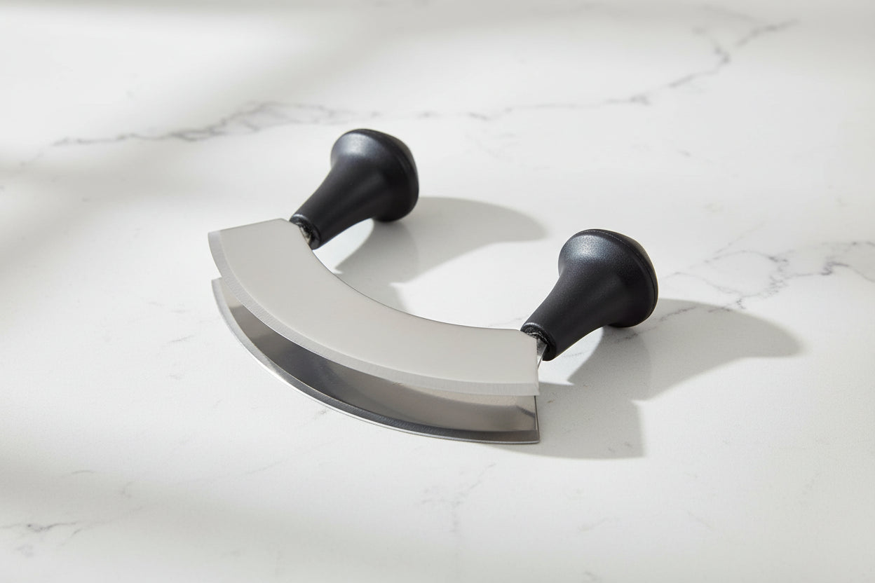 Cuchillo Mezzaluna de doble hoja Cuisinox, acero inoxidable