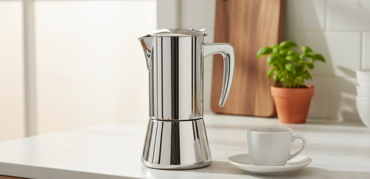 Cafetière espresso moka Roma en acier inoxydable miroir pour cuisinière à induction
