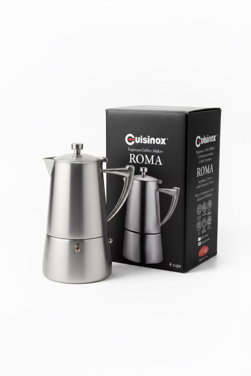Cafetière espresso moka Roma en acier inoxydable satiné pour cuisinière à induction