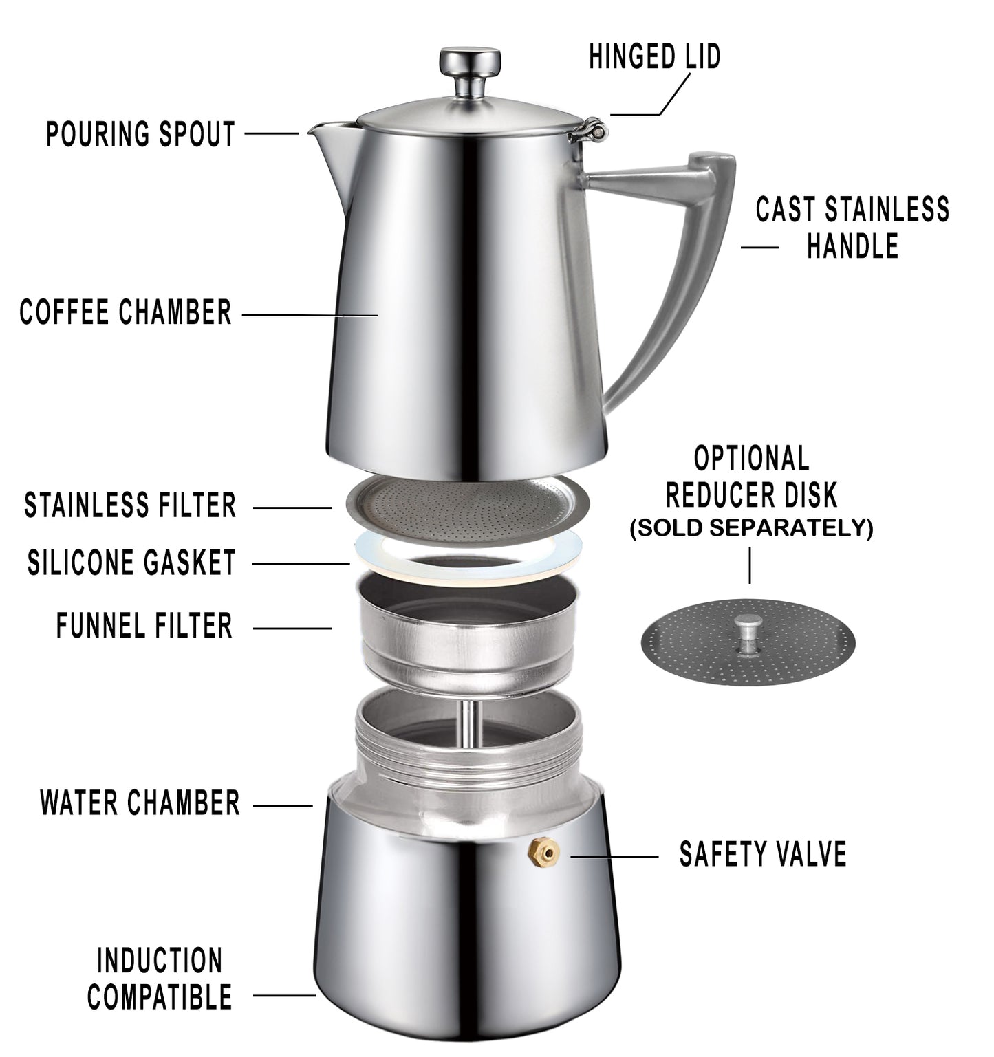 Cafetera Cuisinox Roma Satinada de Inducción de Acero Inoxidable Moka Espresso 